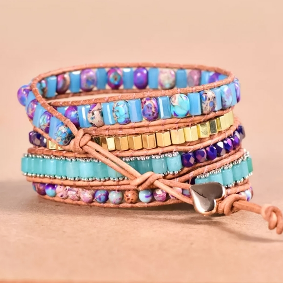 Purple Heart Jasper Beaded Wrap Bracelet - Picture 8 of 10